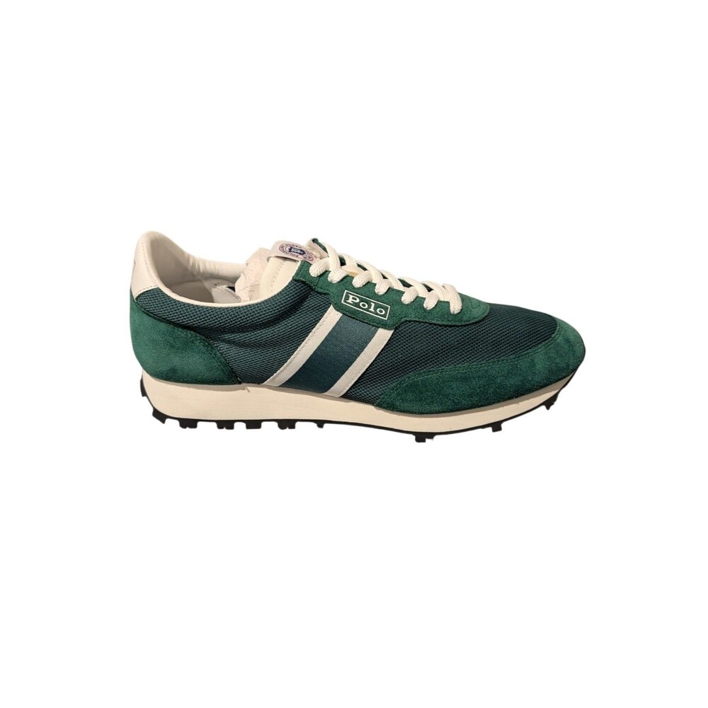 Polo Ralph Lauren PRL Trail 100 Suede & Mesh Sneaker Green White New With Box - Picture 4 of 10
